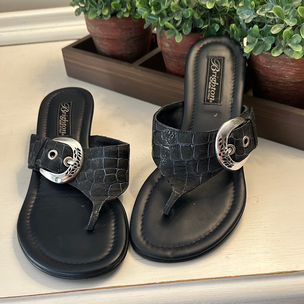 Brighton Navy Croc Print Slides Wedges Size 6